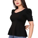 Casual Solid Top - Black, M, Free