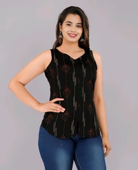 Rayon Printed Top - Black, XS, Free
