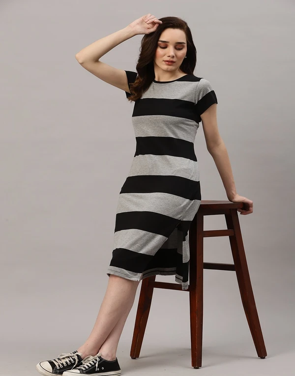 Cotton Stripe Short Dress - Multicolor, L, Free
