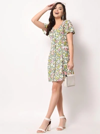 Rayon Floral Printed Dress - Multicolor, M, Free