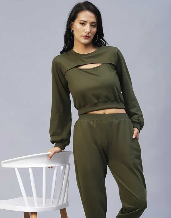 Cotton Solid Tracksuit - Olive, S, Free