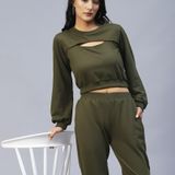 Cotton Solid Tracksuit - Olive, S, Free