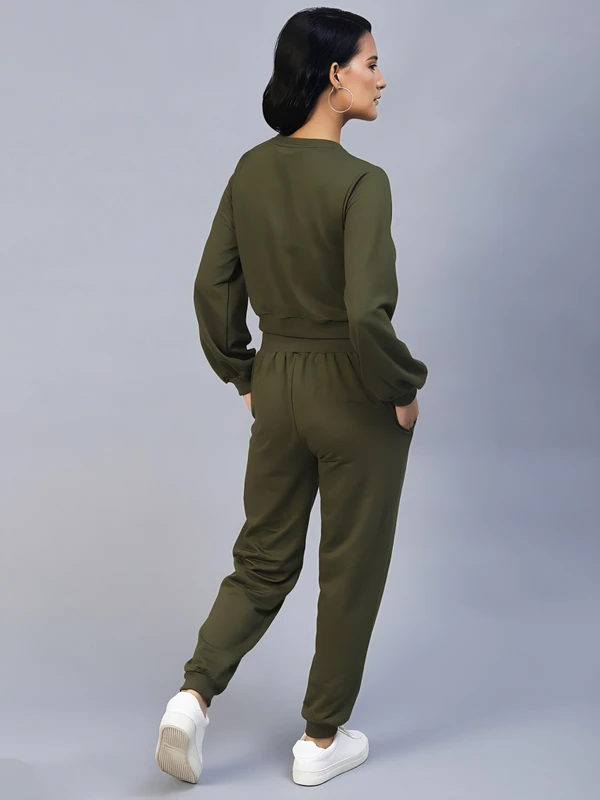 Cotton Solid Tracksuit - Olive, M, Free