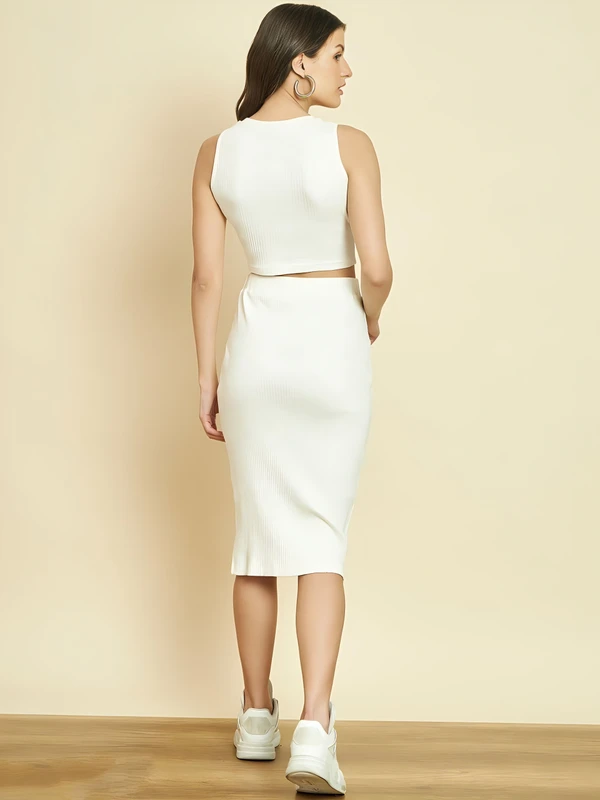 Ribbed Co-ord Dress - White, XL, Free
