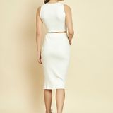 Ribbed Co-ord Dress - White, S, Free