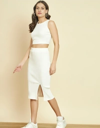 Ribbed Co-ord Dress - White, XL, Free