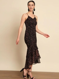 Black Floral Dress - Black, M, Free