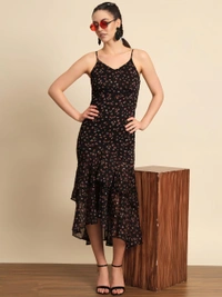 Black Floral Dress - Black, M, Free