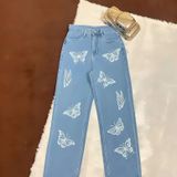 Butterfly Printed High Rise Jeans - Blue, 32, Free