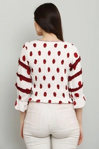 Polka Dot Print Top - White, M, Free