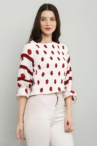 Polka Dot Print Top - White, M, Free