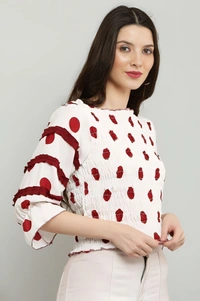 Polka Dot Print Top - White, M, Free