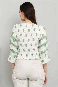 Polka Dot Print Top - White, L, Free
