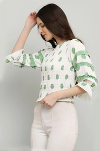 Polka Dot Print Top - White, L, Free