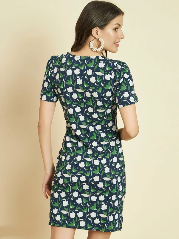 Floral Printed Mini Dress - Pickled Bluewood, XL, Free