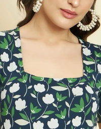 Floral Printed Mini Dress - Pickled Bluewood, S, Free