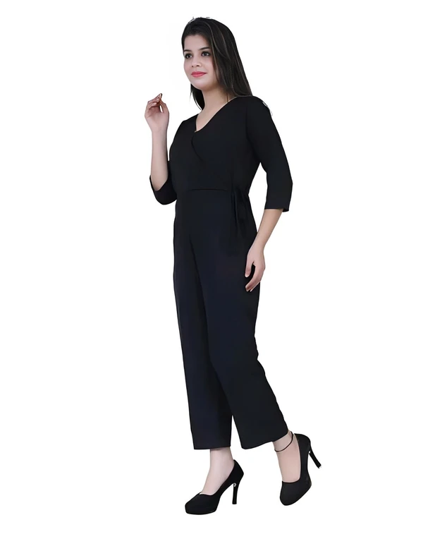 Normal V Neck Jumpsuit - Black, L, Free