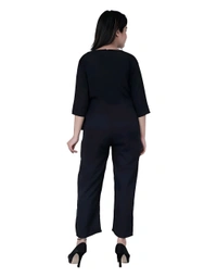 Normal V Neck Jumpsuit - Black, L, Free