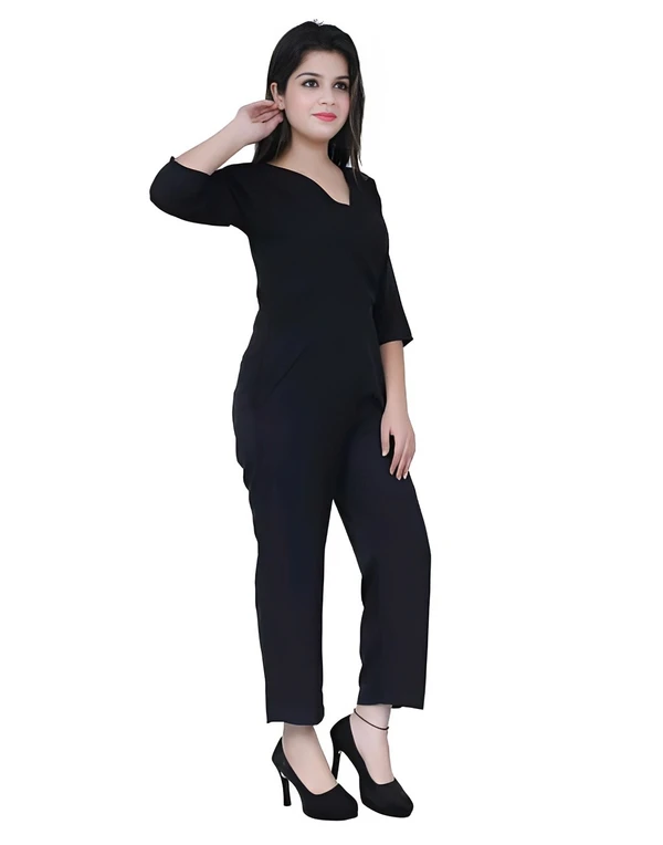 Normal V Neck Jumpsuit - Black, L, Free