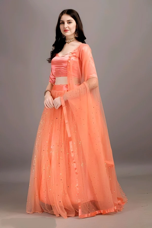 Haldi Lehenga Choli - Salmon, Un Stitched, Free