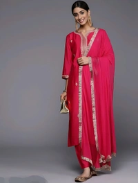 Embroidered Pent Pair With Dupatta - Maroon Flush, L, Free