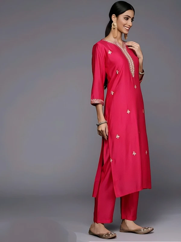 Embroidered Pent Pair With Dupatta - Maroon Flush, M, Free