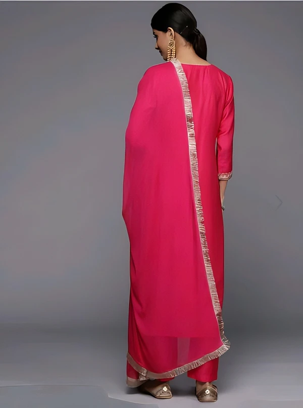 Embroidered Pent Pair With Dupatta - Maroon Flush, L, Free