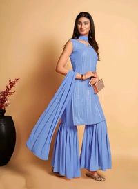 Pallazo With Dupatta Set - Polo Blue, XXL, Free