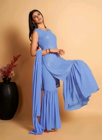 Pallazo With Dupatta Set - Polo Blue, XXL, Free