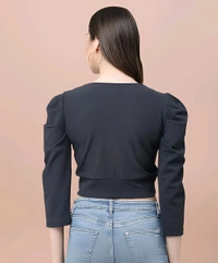 Solid Cotton Blend Top - Black, L, Free