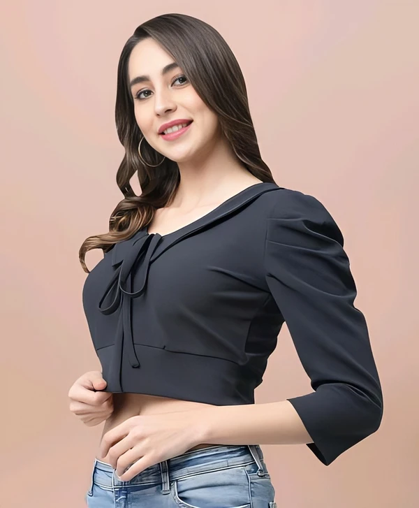 Solid Cotton Blend Top - Black, M, Free