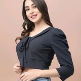 Solid Cotton Blend Top - Black, S, Free