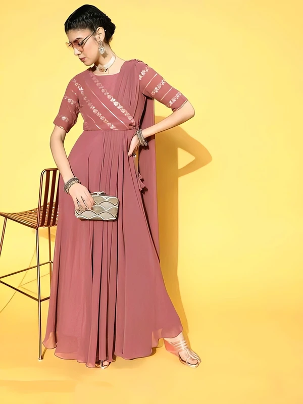 Indo Western Maxi Dress - New York Pink, M, Free