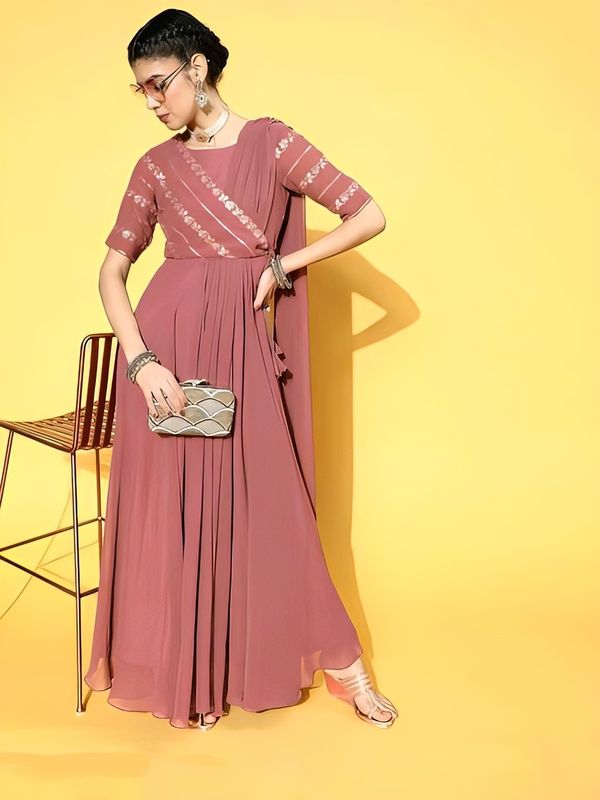 Indo Western Maxi Dress - New York Pink, L, Free