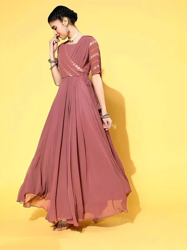 Indo Western Maxi Dress - New York Pink, L, Free