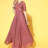 Indo Western Maxi Dress - New York Pink, M, Free