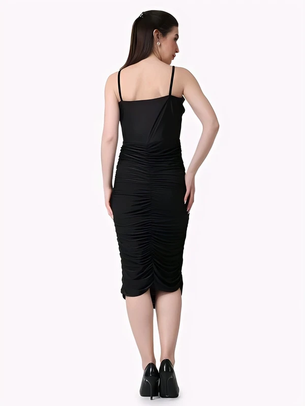 Black Solid Midi Dress - Black, XXL, Free