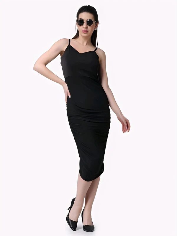 Black Solid Midi Dress - Black, XL, Free