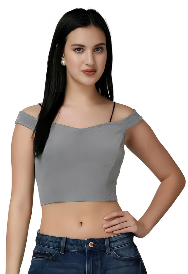 Casual Off-Shoulder Crop Top - Mountain Mist, S, Free