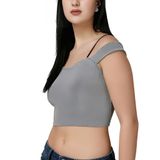Casual Off-Shoulder Crop Top - Mountain Mist, XL, Free