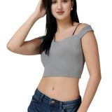 Casual Off-Shoulder Crop Top - Mountain Mist, XL, Free