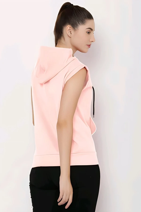 Sleeveless Zipper Hoodie - Your Pink, L, Free