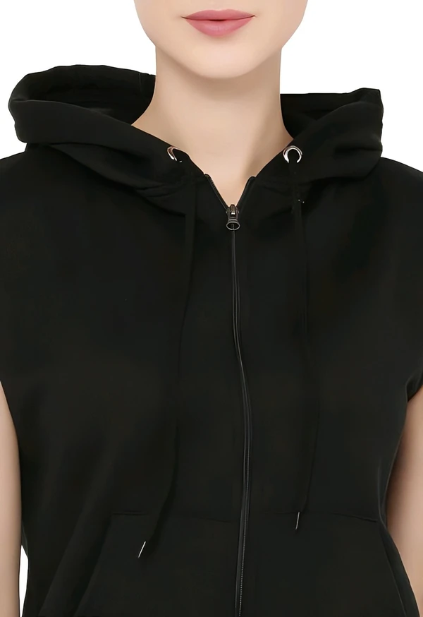 Sleeveless Zipper Hoodie - Black, XL, Free