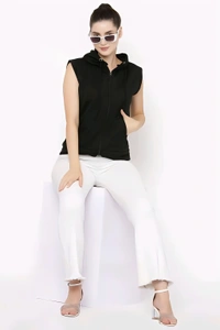 Sleeveless Zipper Hoodie - Black, M, Free
