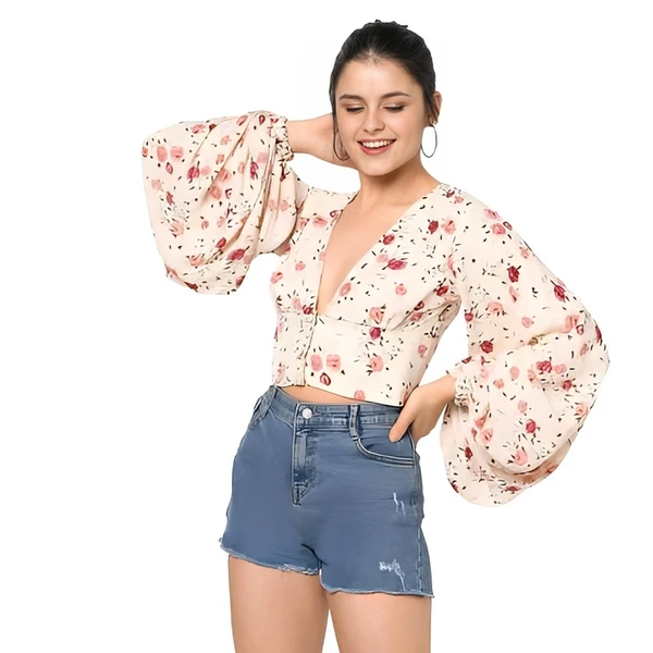 Stylish Floral Print Top - Albescent White, 5XL, Free