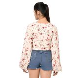 Stylish Floral Print Top - Albescent White, XS, Free