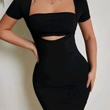 Western Short Sleeve dress - Black, M, Free