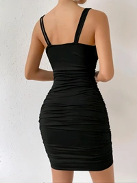 Cut Slip Bodycon Dress - Black, S, Free