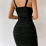 Cut Slip Bodycon Dress - Black, M, Free