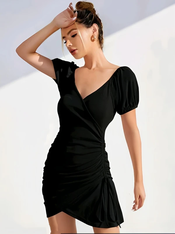 Sensual Partywear Bodycon Dress - Black, M, Free